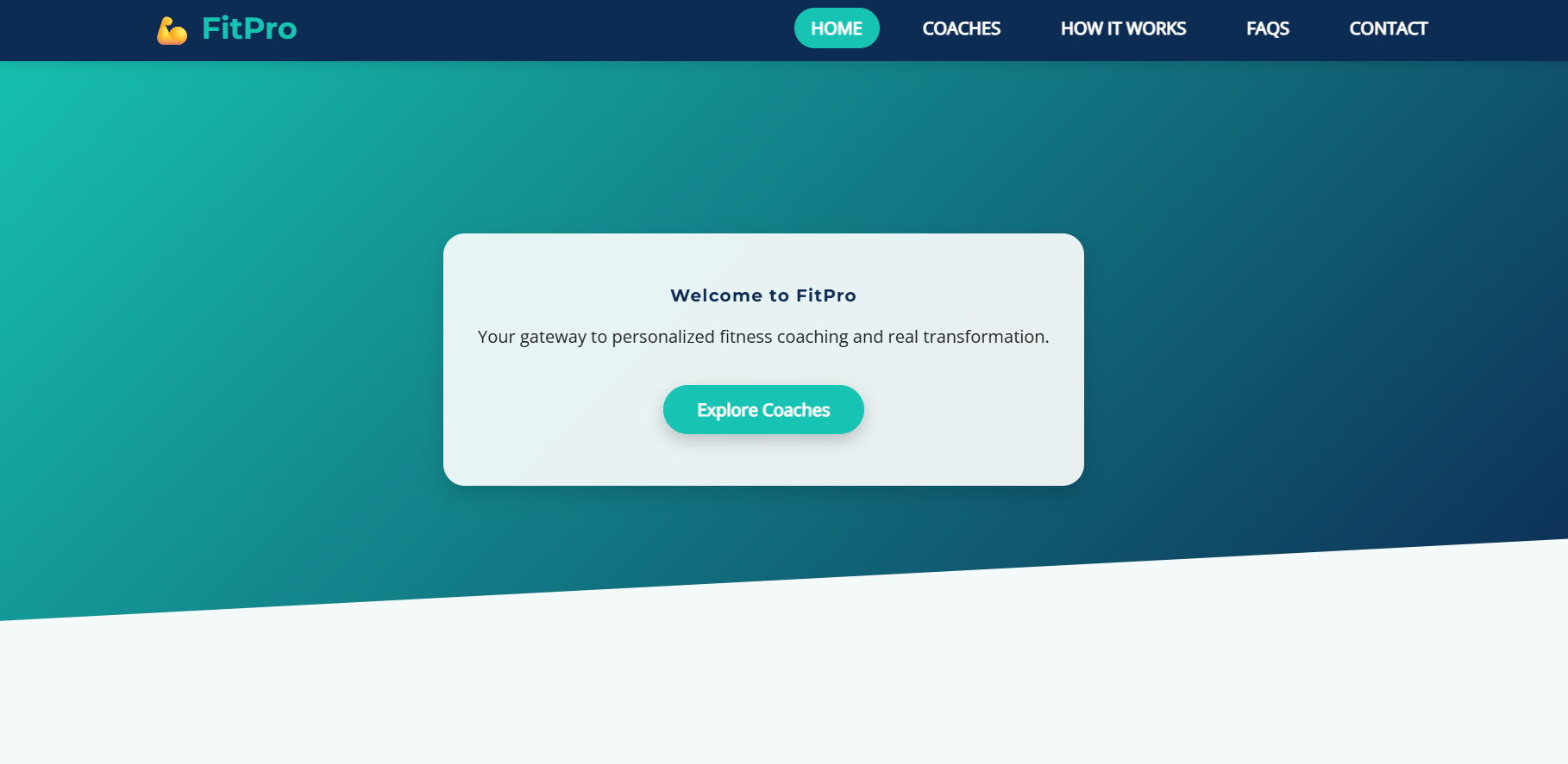 FitPro fitness website homepage showing modern design with workout programs, trainer profiles, and membership options